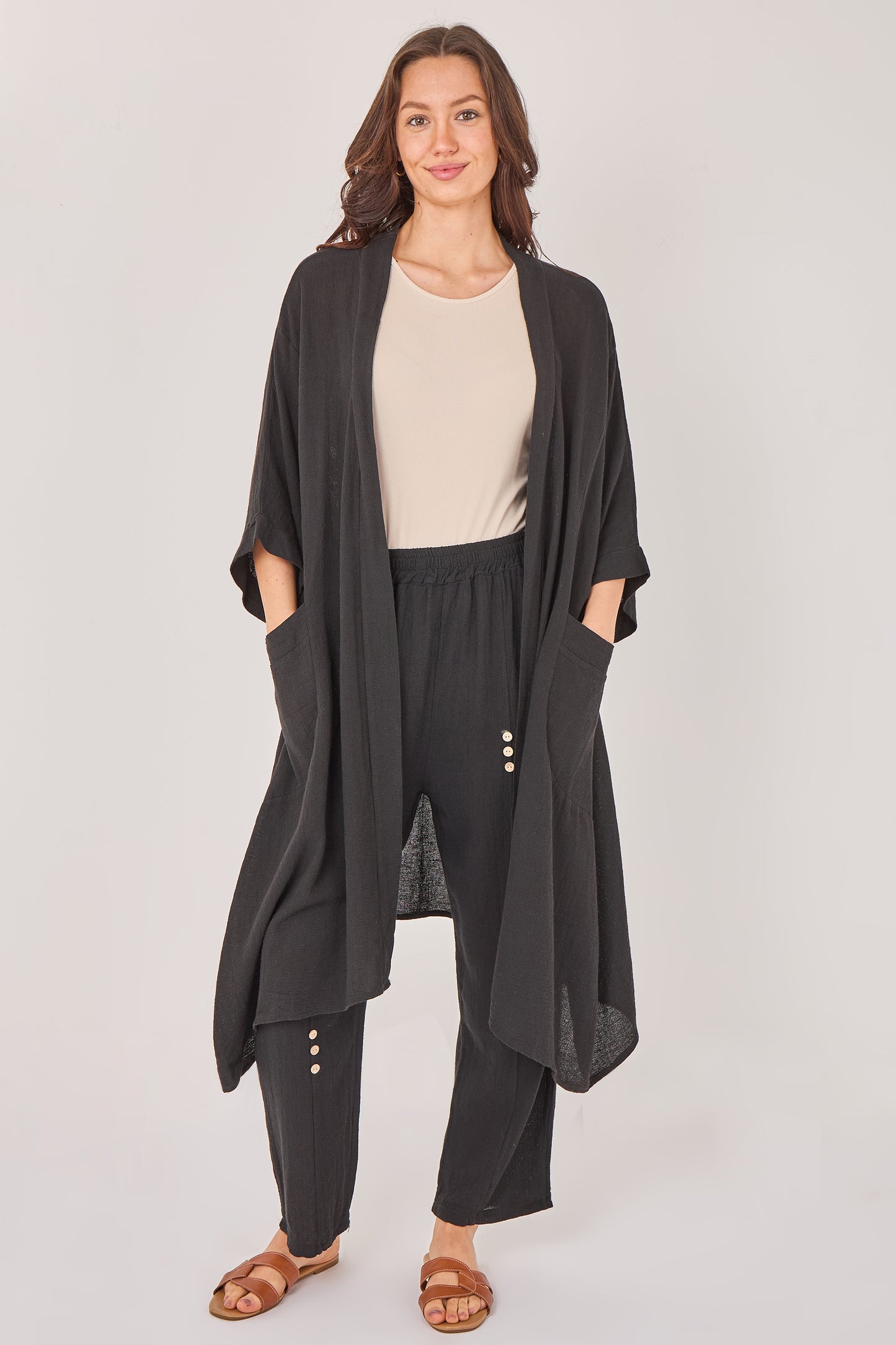 WASHED LINEN TWO POCKET CARDIGAN