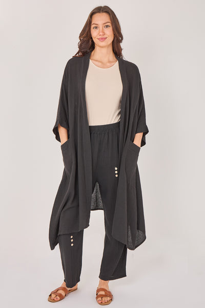 WASHED LINEN TWO POCKET CARDIGAN