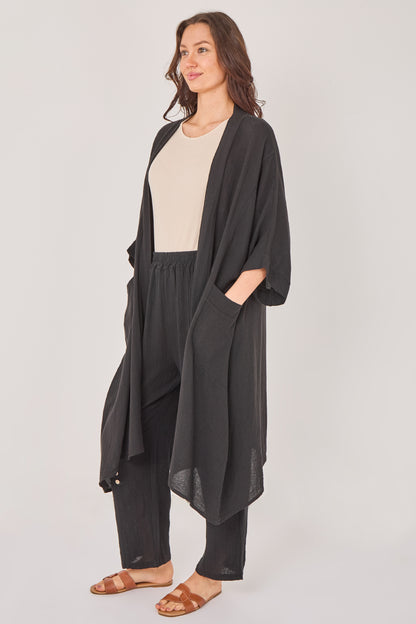 WASHED LINEN TWO POCKET CARDIGAN