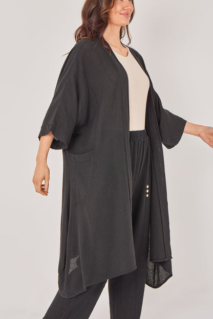 WASHED LINEN TWO POCKET CARDIGAN