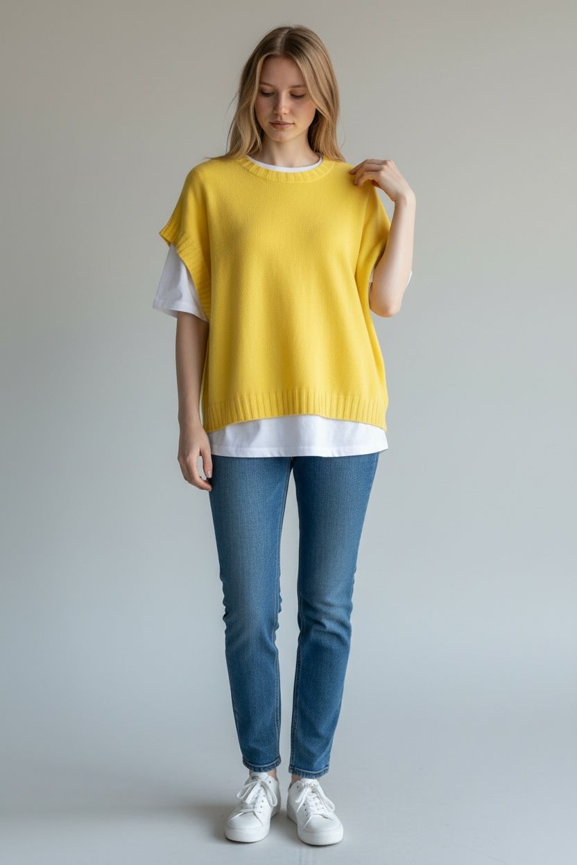 RIBBED EDGED CREW NECK CAPE SLEEVE JUMPER