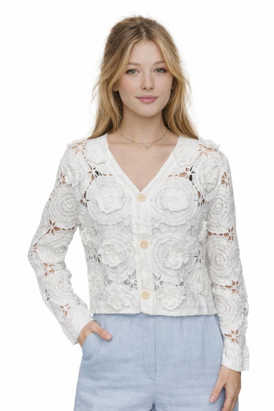 FLORAL V-NECK BUTTONS CROCHET TOP