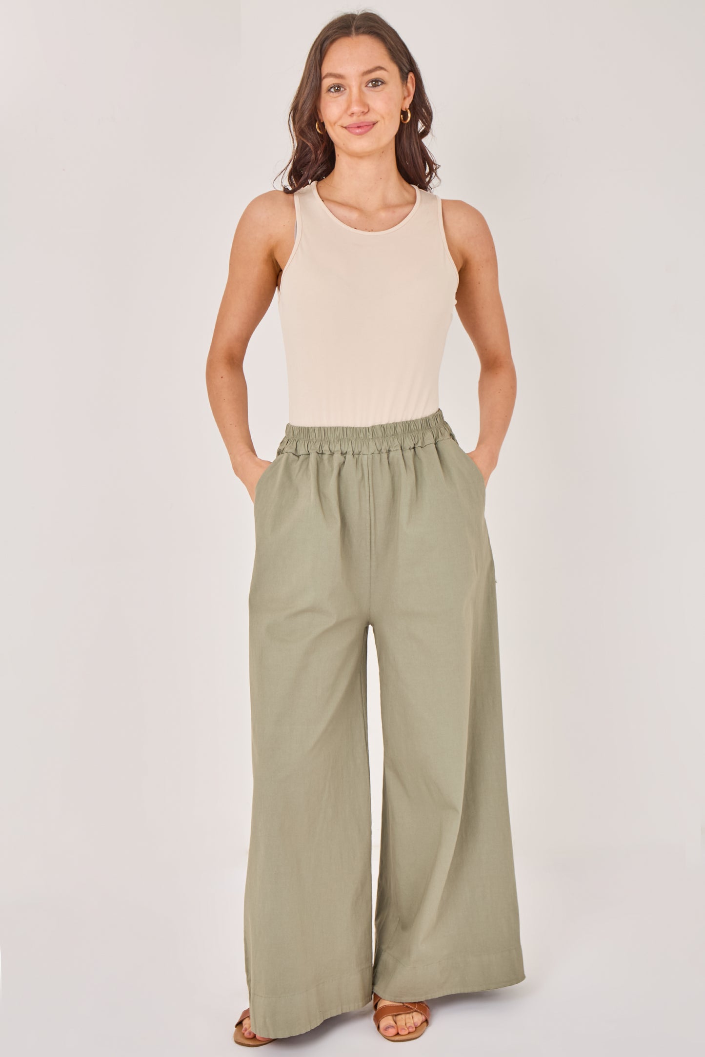 ELASTICATED WAIST BARREL WIDE LEG TROUSERS