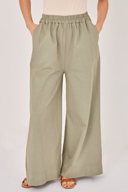 ELASTICATED WAIST BARREL WIDE LEG TROUSERS