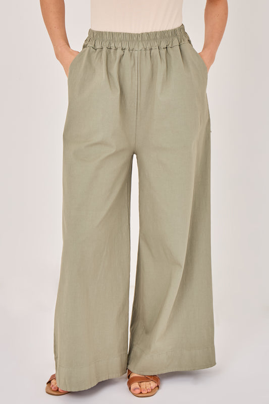 ELASTICATED WAIST BARREL WIDE LEG TROUSERS