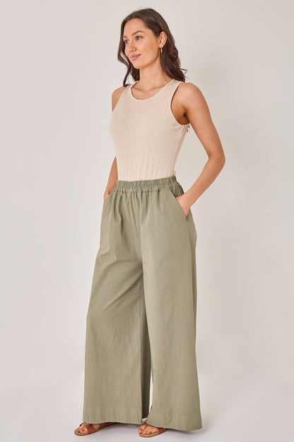 ELASTICATED WAIST BARREL WIDE LEG TROUSERS