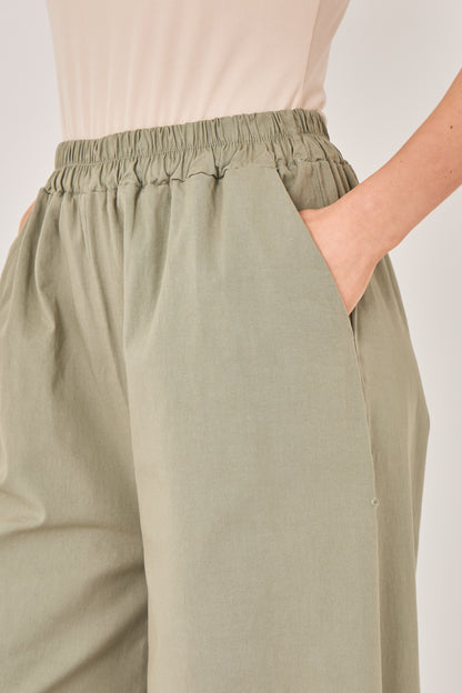 ELASTICATED WAIST BARREL WIDE LEG TROUSERS