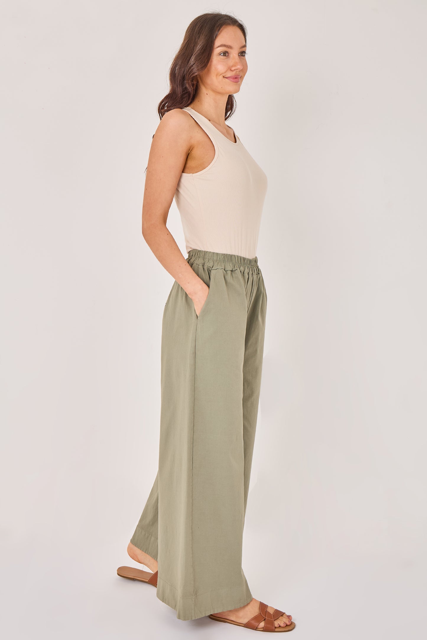 ELASTICATED WAIST BARREL WIDE LEG TROUSERS