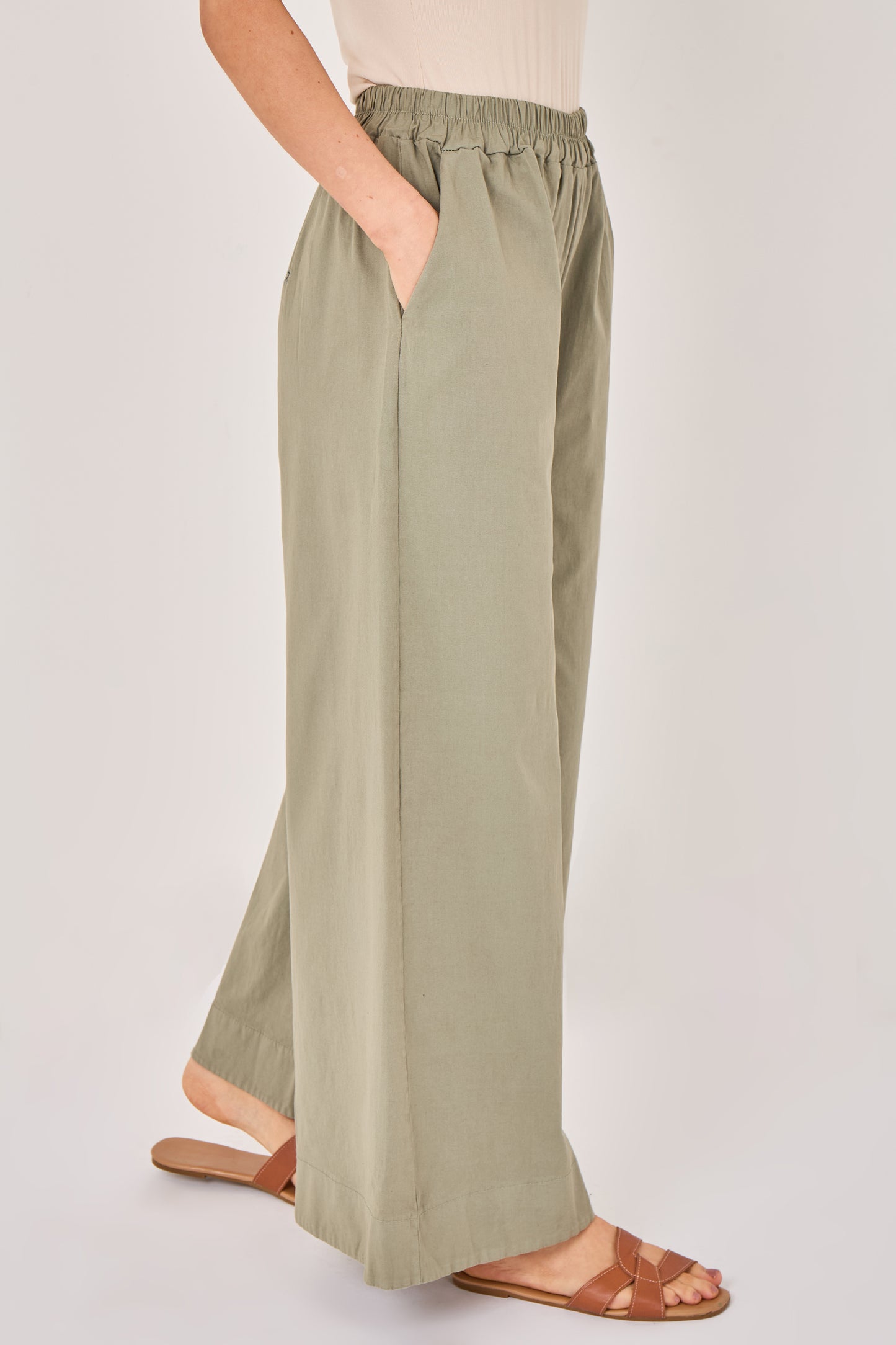 ELASTICATED WAIST BARREL WIDE LEG TROUSERS