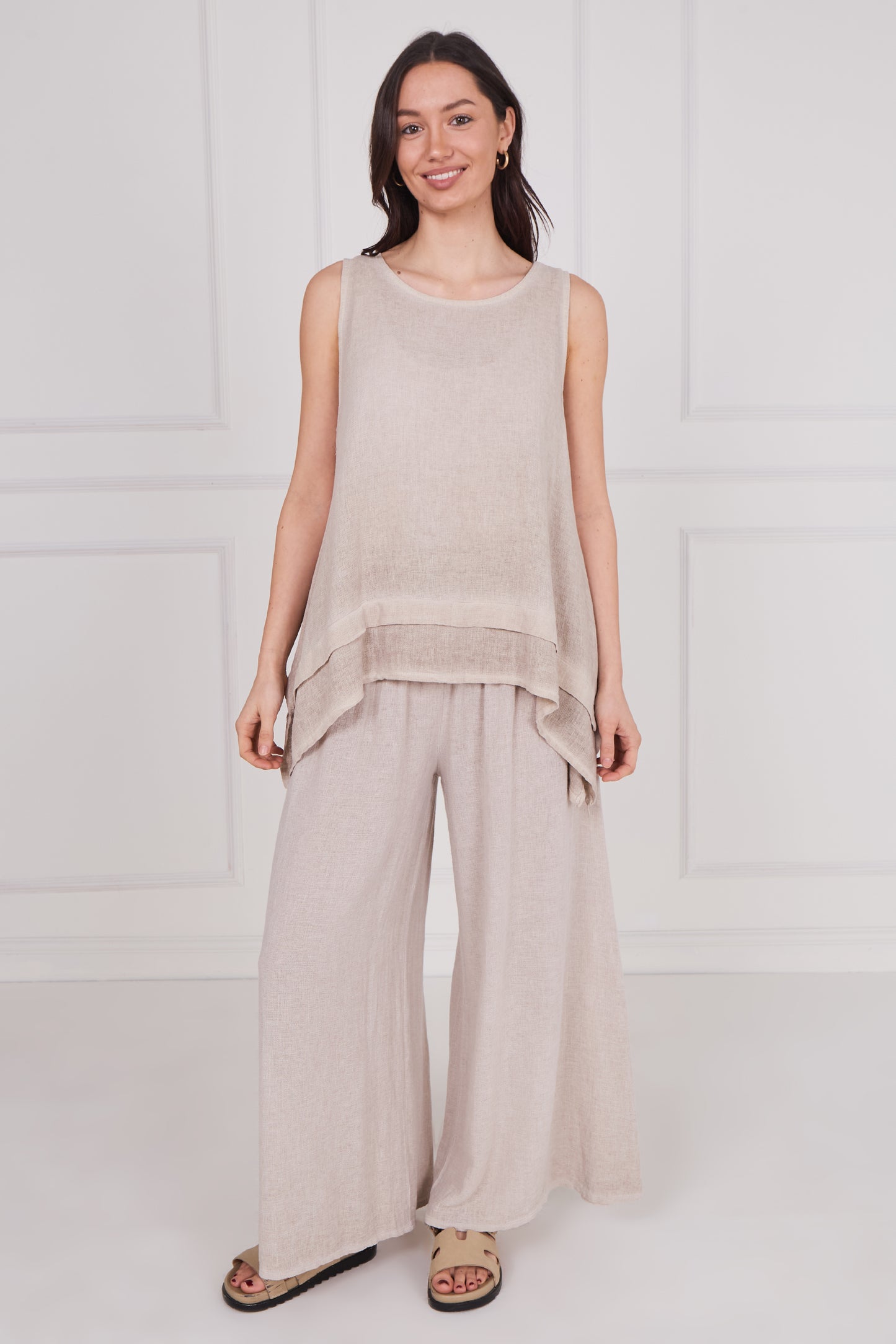 WASHED LINEN LAYERED SLEEVELESS TOP