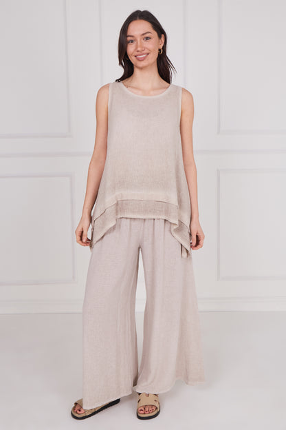 WASHED LINEN LAYERED SLEEVELESS TOP