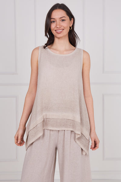 WASHED LINEN LAYERED SLEEVELESS TOP