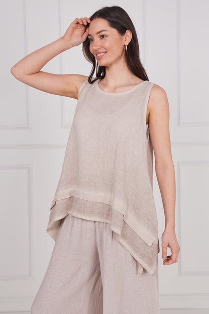 WASHED LINEN LAYERED SLEEVELESS TOP