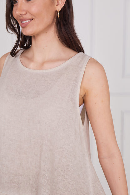WASHED LINEN LAYERED SLEEVELESS TOP