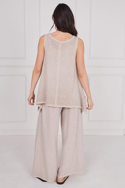 WASHED LINEN LAYERED SLEEVELESS TOP