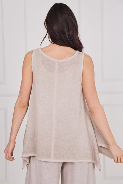 WASHED LINEN LAYERED SLEEVELESS TOP