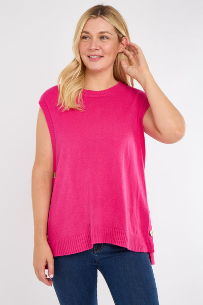 Round Neck Side Buttons Knitted Vest