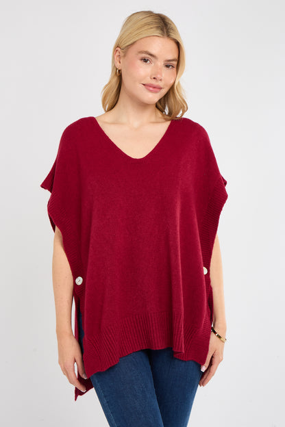Side Button V-Neck Ribbed Edge Cape