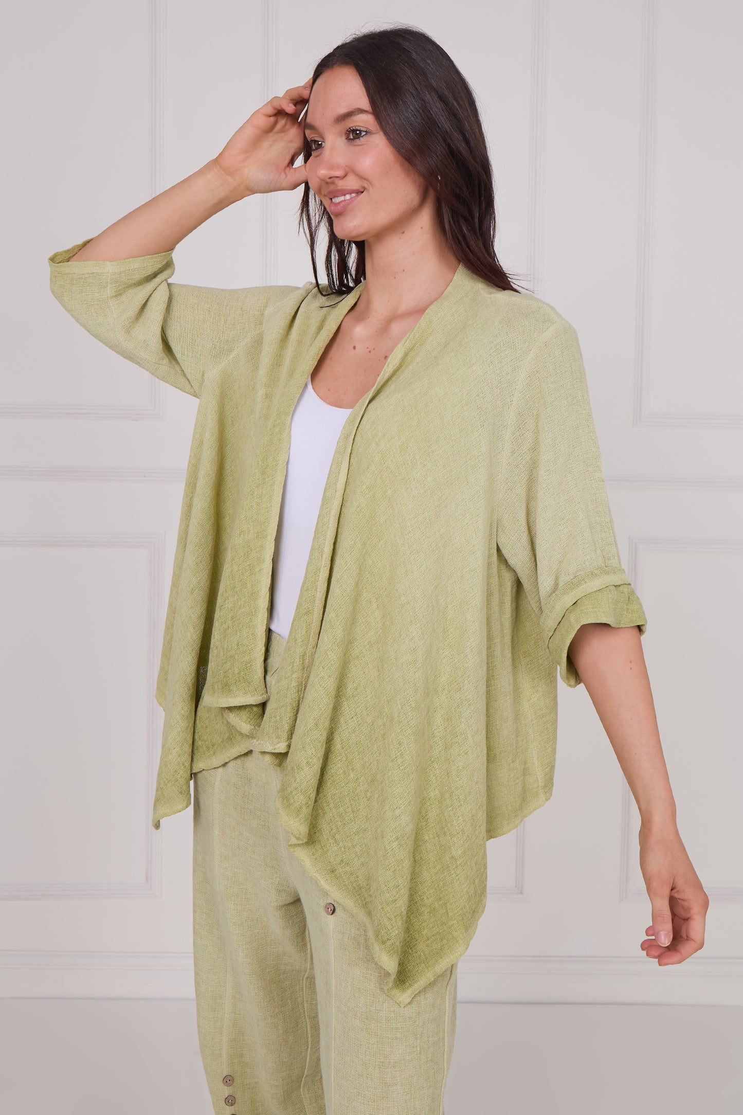 WASHED LINEN WATERFALL SHRUG