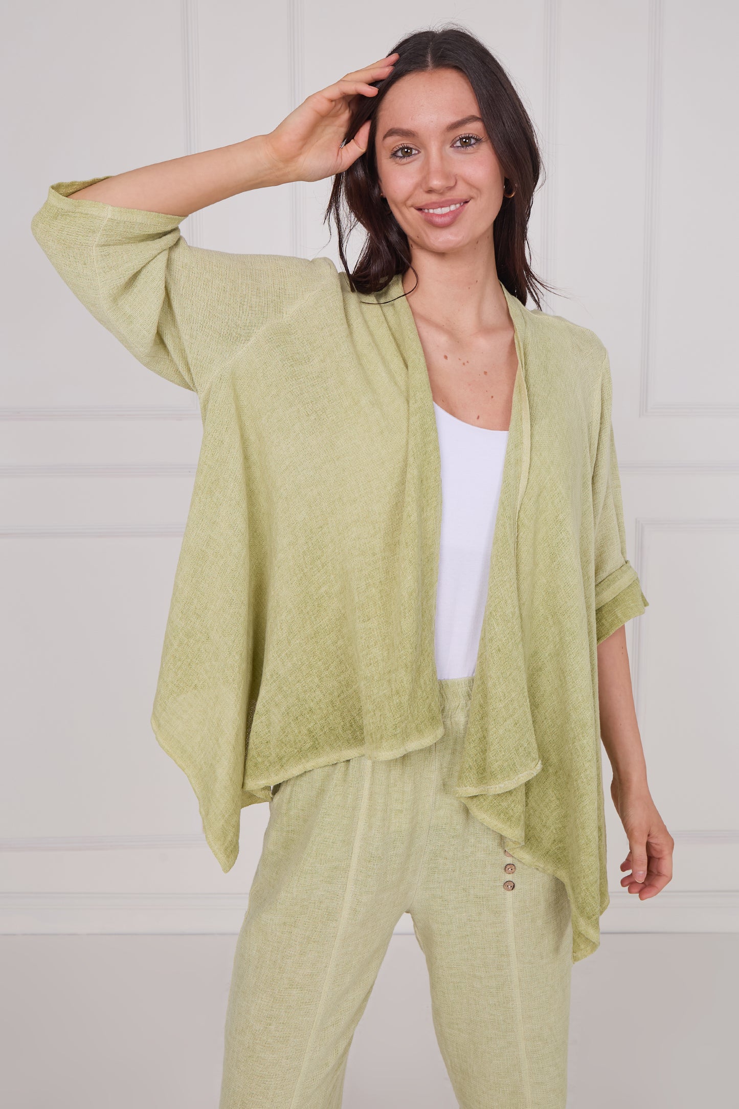 WASHED LINEN WATERFALL SHRUG