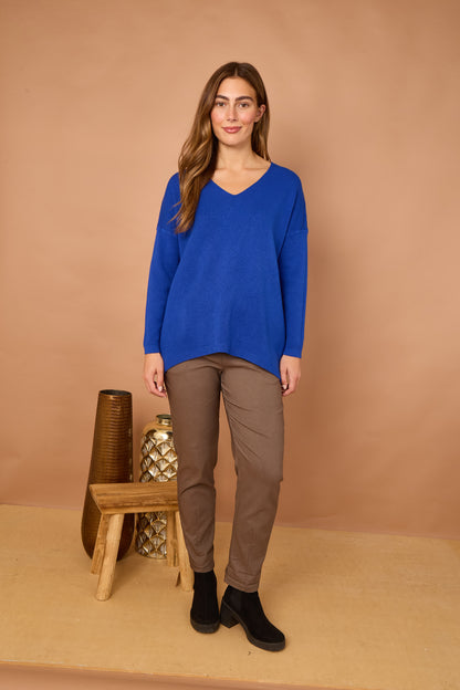 V-NECK RIBBED HEM JUMPER