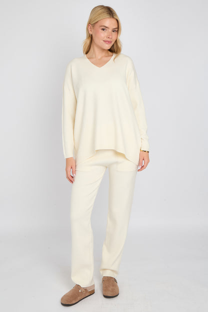 V-NECK RIBBED HEM JUMPER