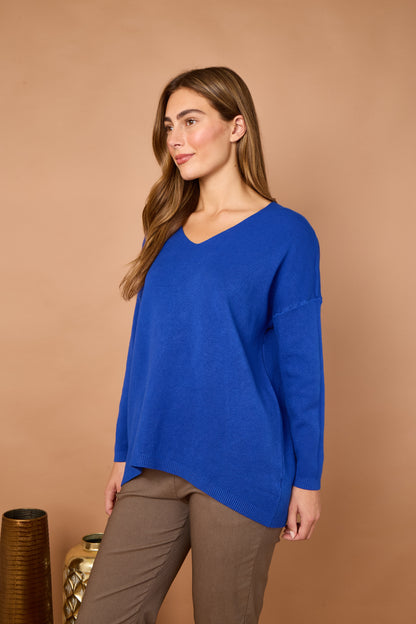 V-NECK RIBBED HEM JUMPER