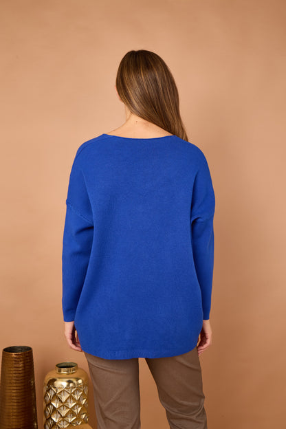 V-NECK RIBBED HEM JUMPER