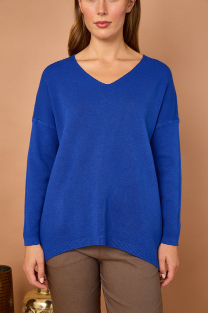 V-NECK RIBBED HEM JUMPER