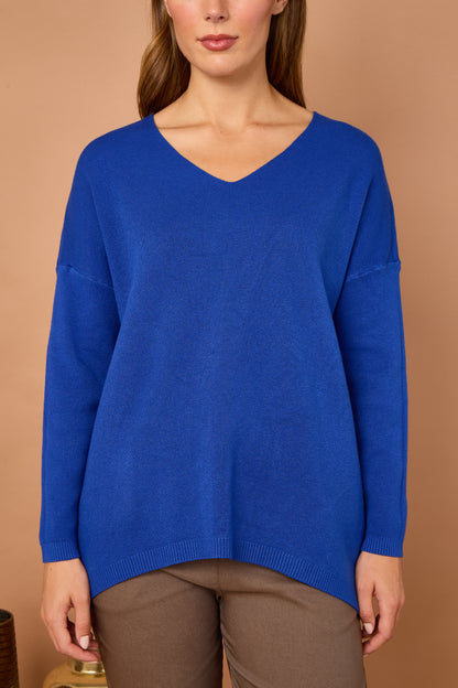 V-NECK RIBBED HEM JUMPER