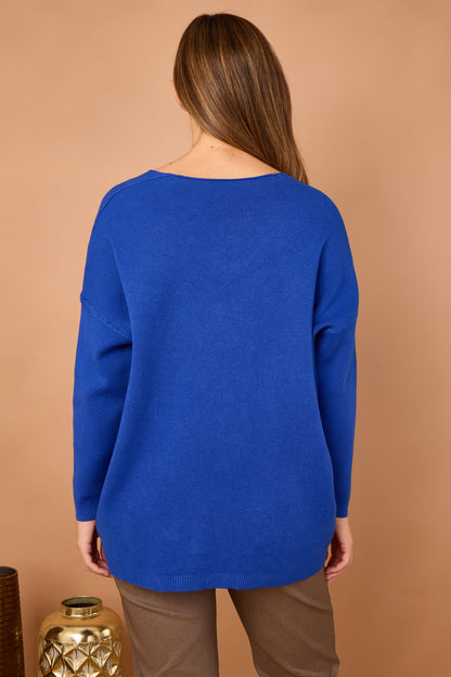 V-NECK RIBBED HEM JUMPER