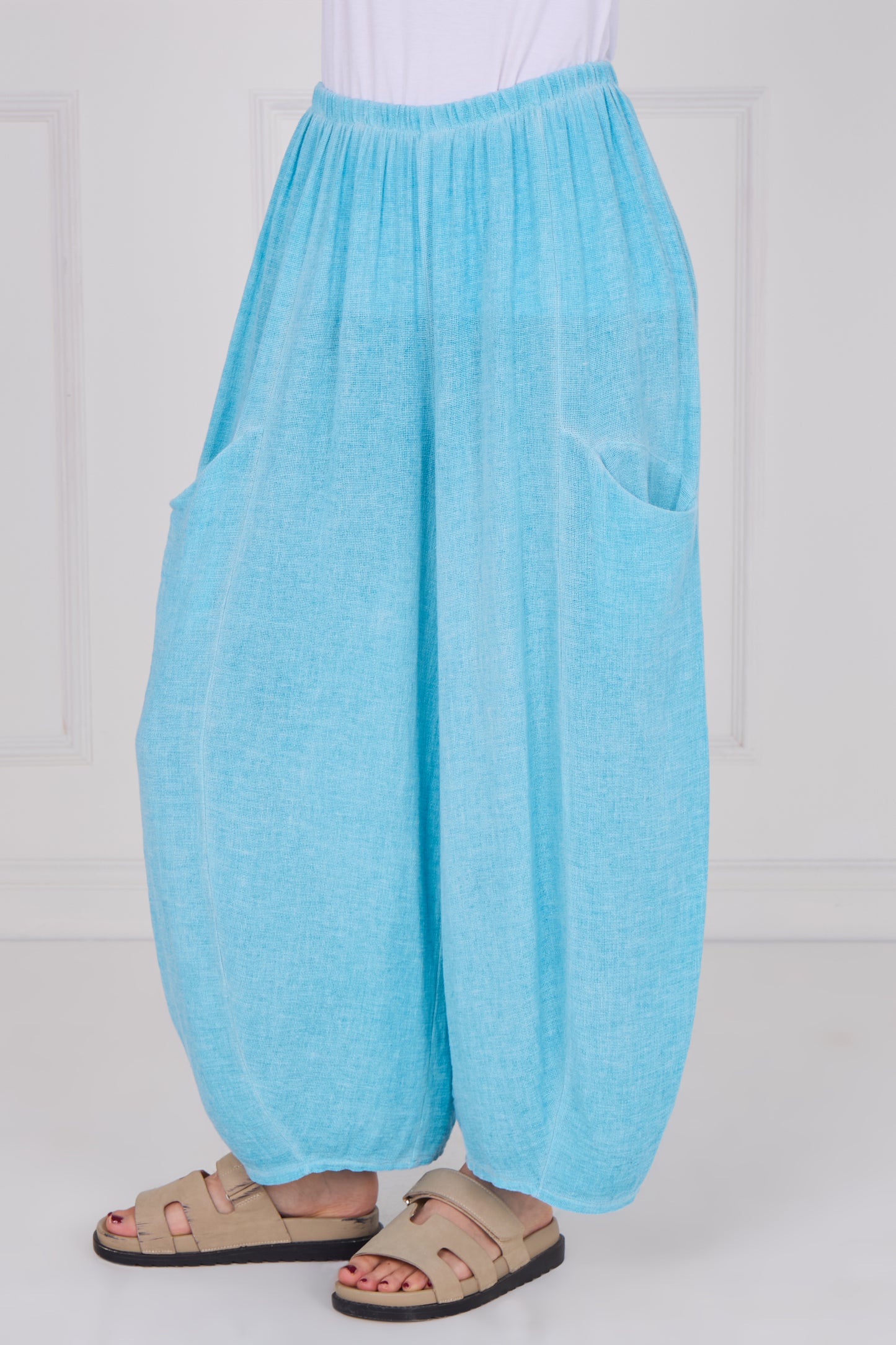 WASHED LINEN FRONT POCKET TROUSERS