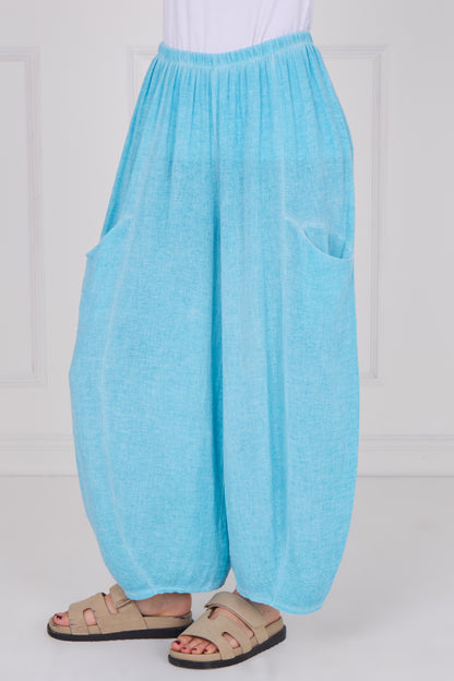 WASHED LINEN FRONT POCKET TROUSERS