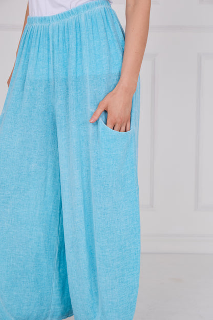 WASHED LINEN FRONT POCKET TROUSERS