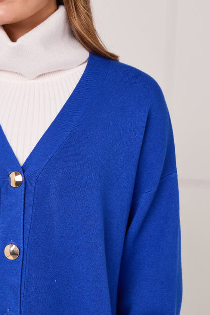 GOLD BUTTON V-NECK KNITTED CARDIGAN