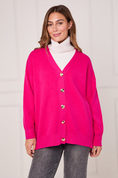 GOLD BUTTON V-NECK KNITTED CARDIGAN