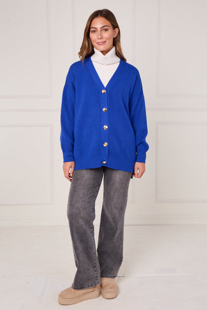 GOLD BUTTON V-NECK KNITTED CARDIGAN