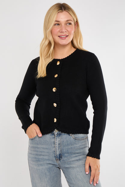 BLANKET STITCH GOLD BUTTONED CARDIGAN