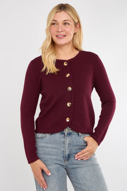 BLANKET STITCH GOLD BUTTONED CARDIGAN