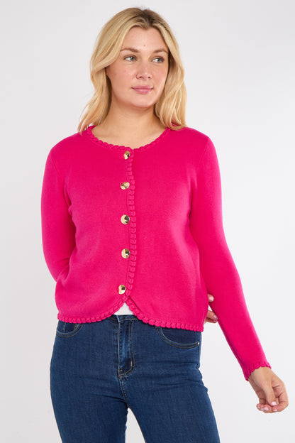 BLANKET STITCH GOLD BUTTONED CARDIGAN