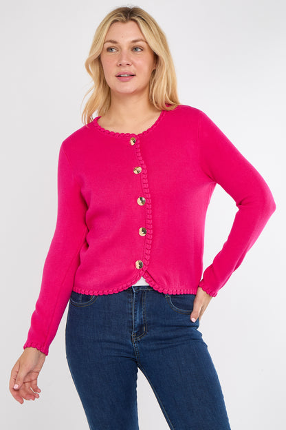 BLANKET STITCH GOLD BUTTONED CARDIGAN