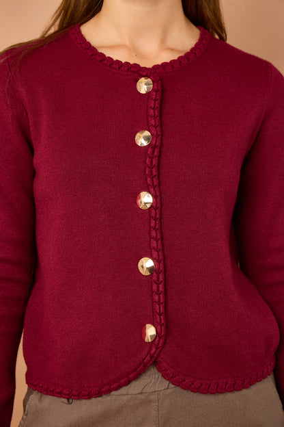BLANKET STITCH GOLD BUTTONED CARDIGAN