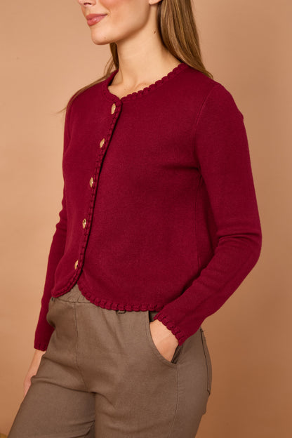 BLANKET STITCH GOLD BUTTONED CARDIGAN