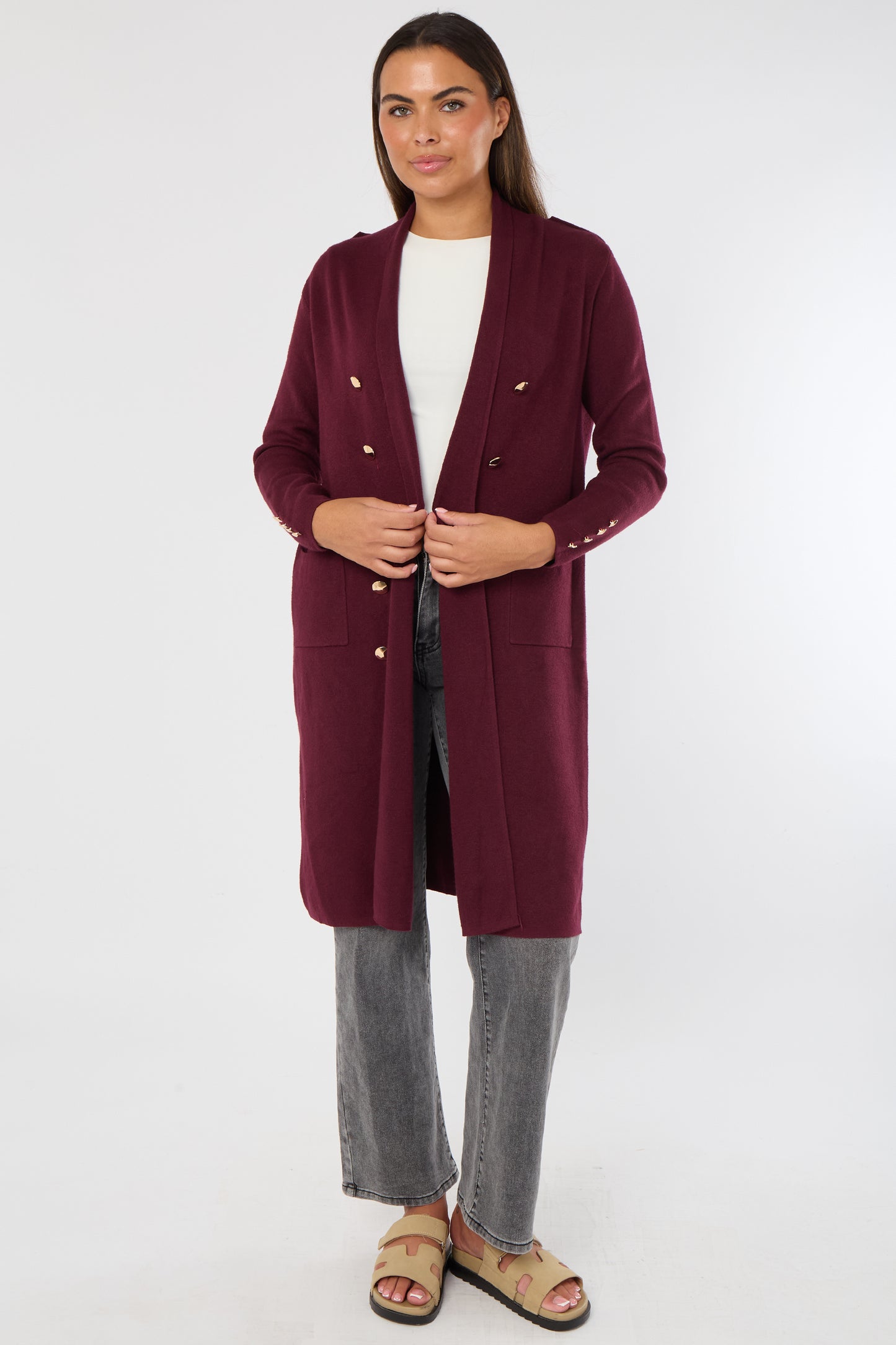 GOLD BUTTON 2 POCKET LONG CARDIGAN