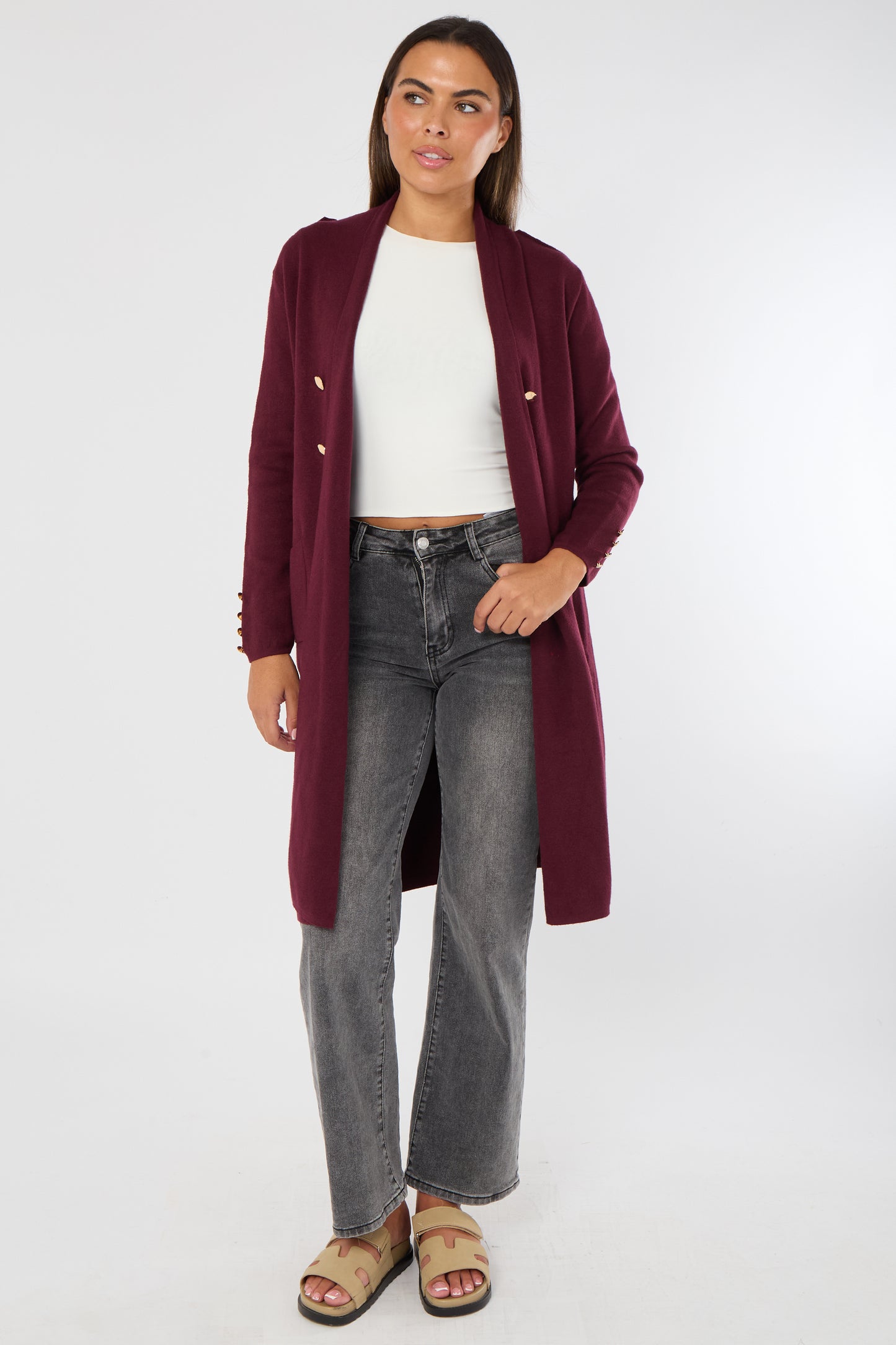 GOLD BUTTON 2 POCKET LONG CARDIGAN