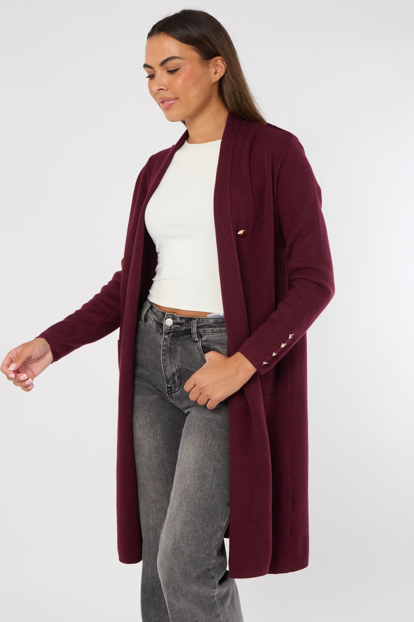GOLD BUTTON 2 POCKET LONG CARDIGAN