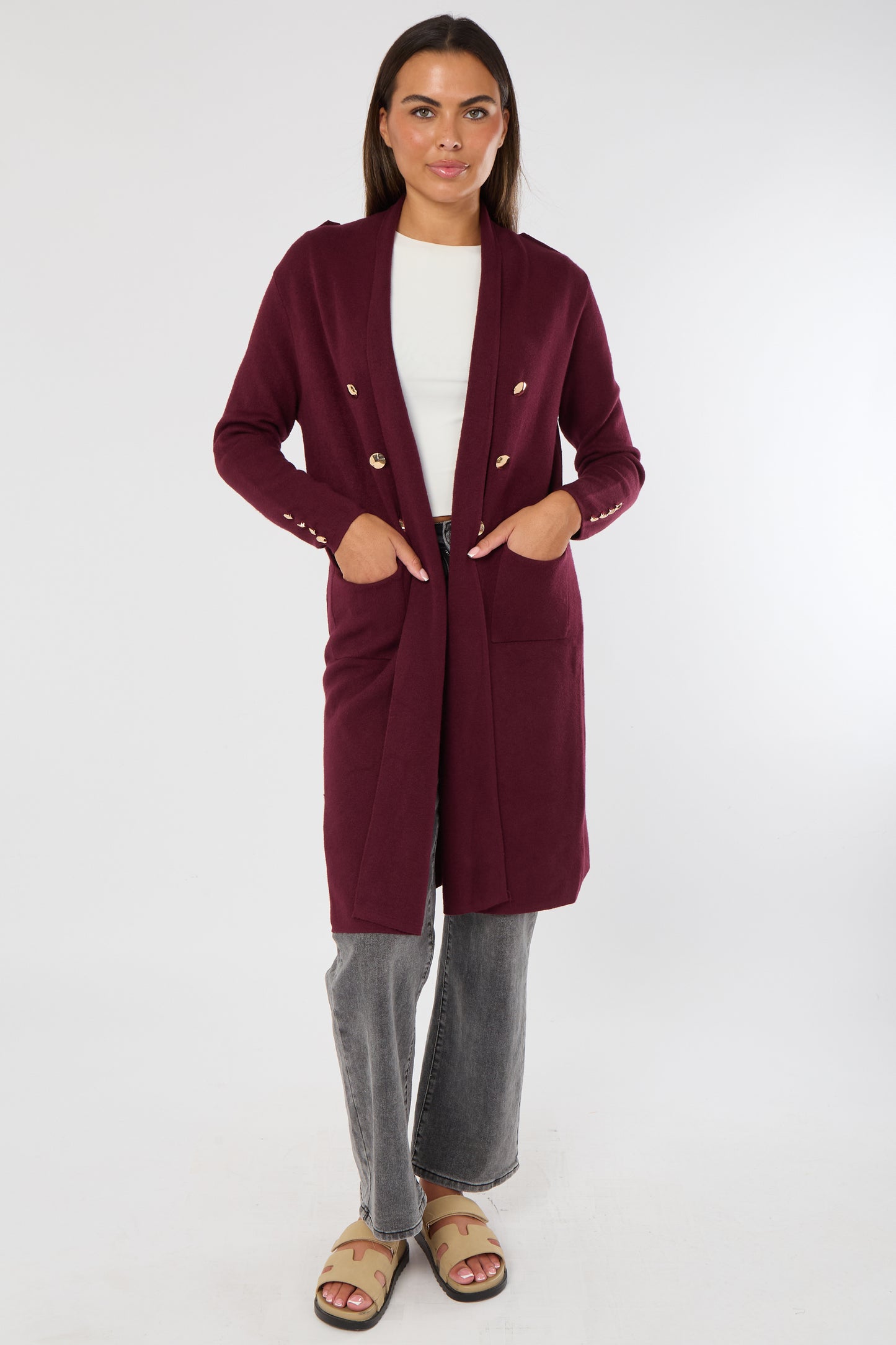 GOLD BUTTON 2 POCKET LONG CARDIGAN