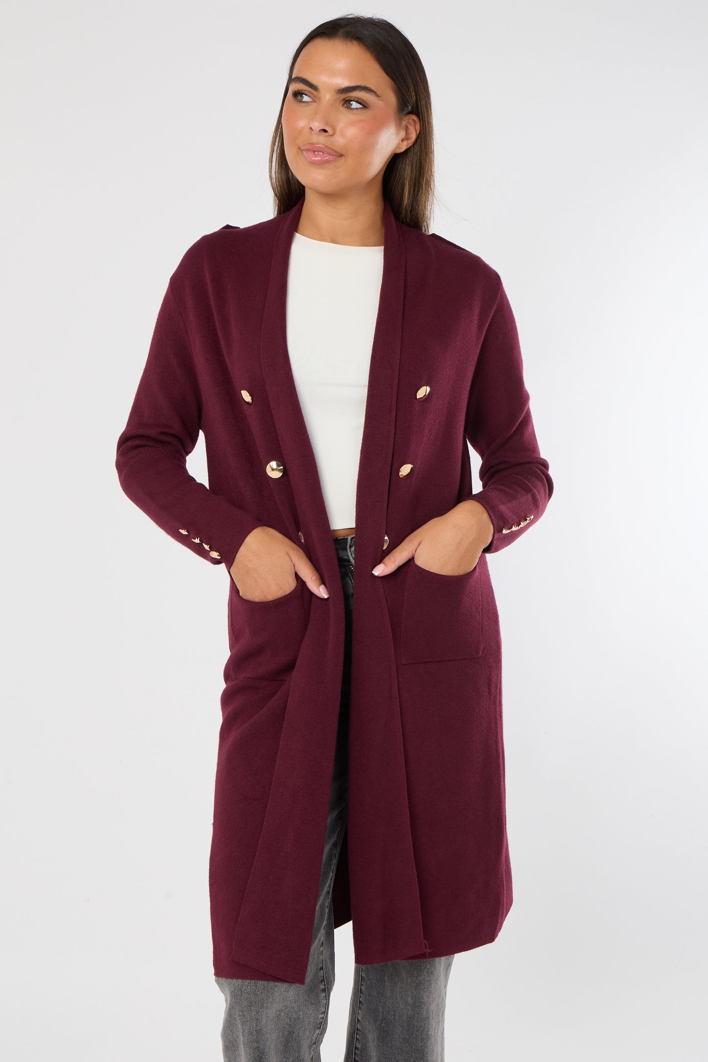 GOLD BUTTON 2 POCKET LONG CARDIGAN