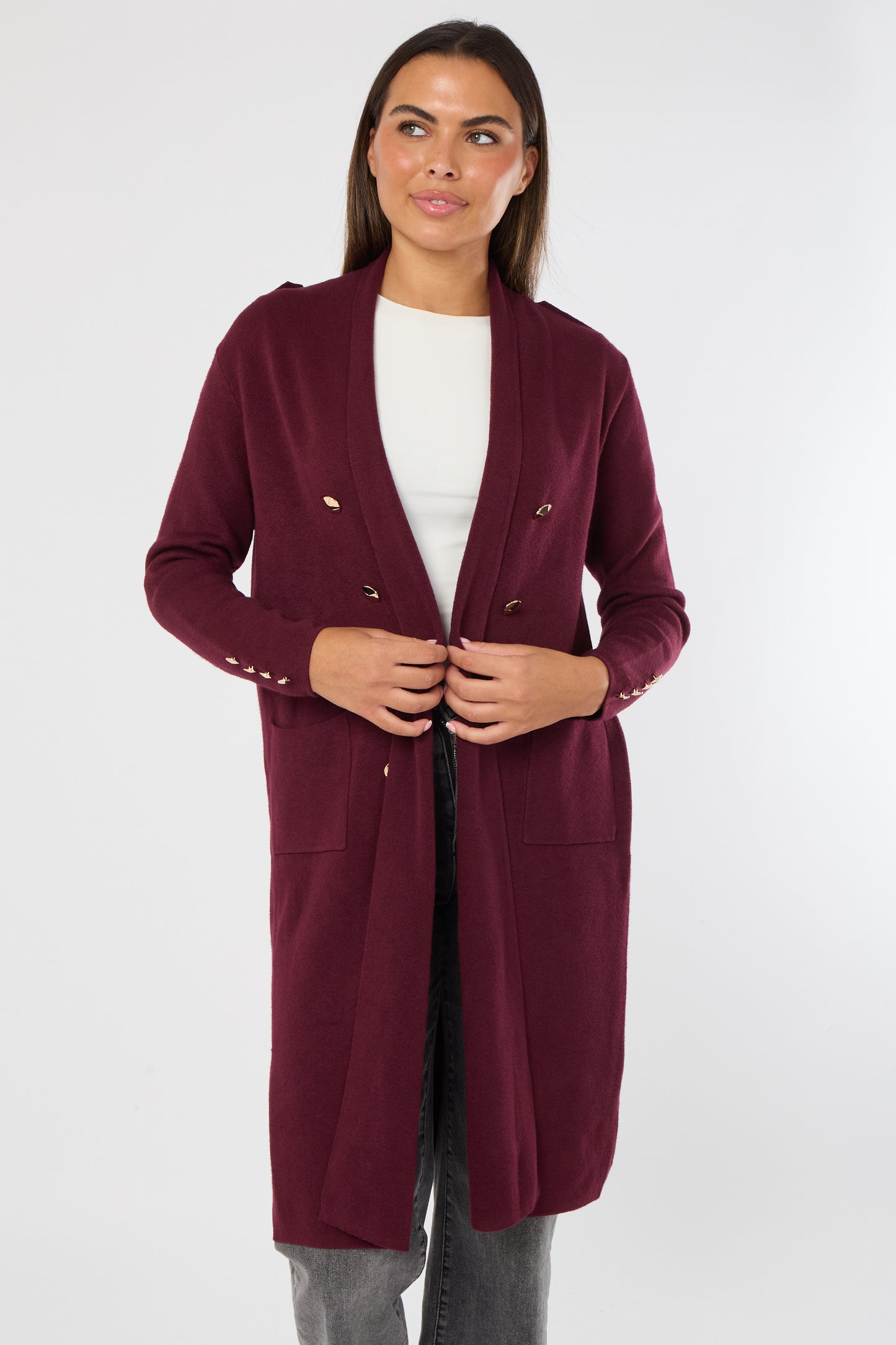 GOLD BUTTON 2 POCKET LONG CARDIGAN