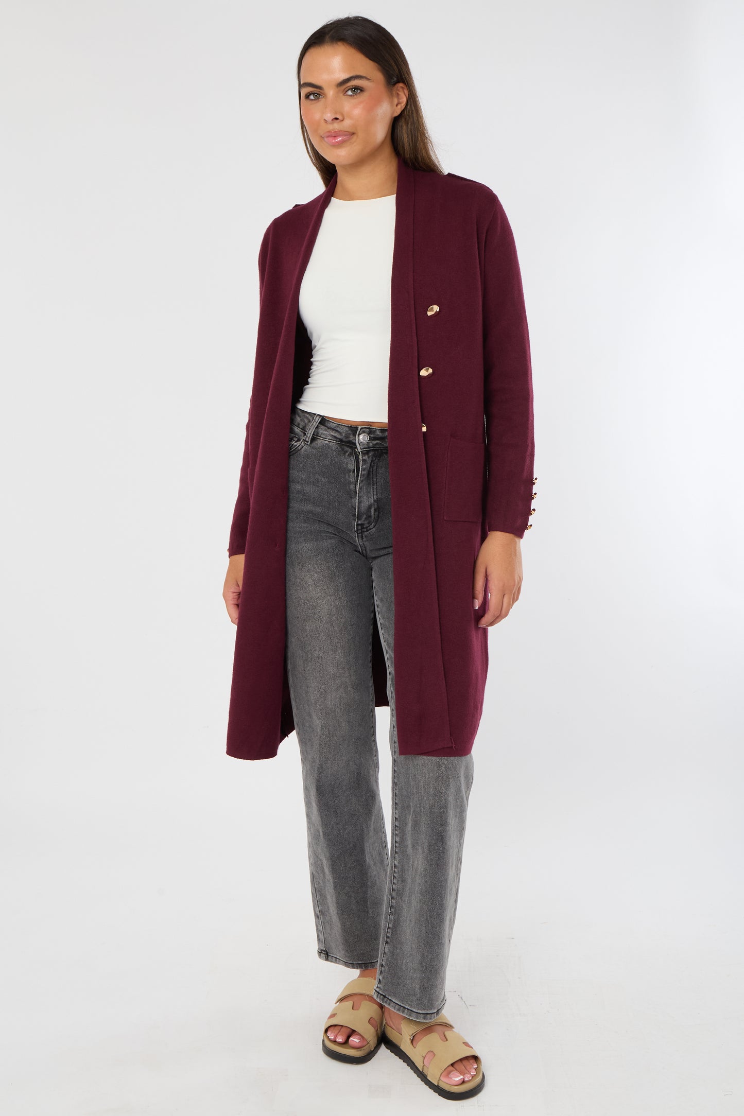 GOLD BUTTON 2 POCKET LONG CARDIGAN